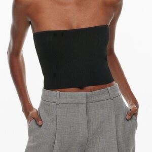 Aritzia Babaton Black Ribbed Strapless Crop Top Sculpt Knit Cropped Tube Top